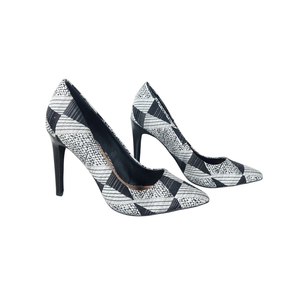 Joes Womens Pumps 6 Geometric Black White Retro Fun Pointed Toe Stiletto Heels